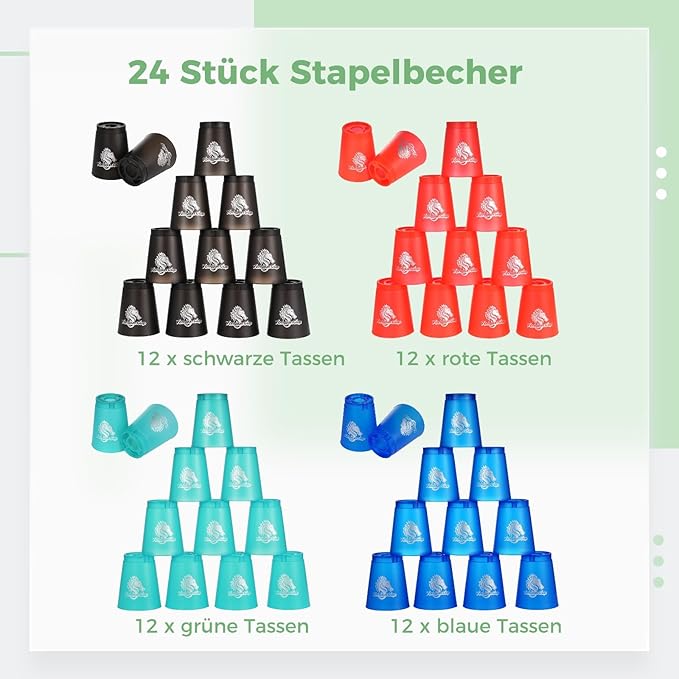 yeesport 48 Pcs Sport Stacking Cups, Sport Training Game for Challenge Competition, Plastic Stacking Cups, Classic Family Game for Kids and Adults, Red+Blue+Green+Black