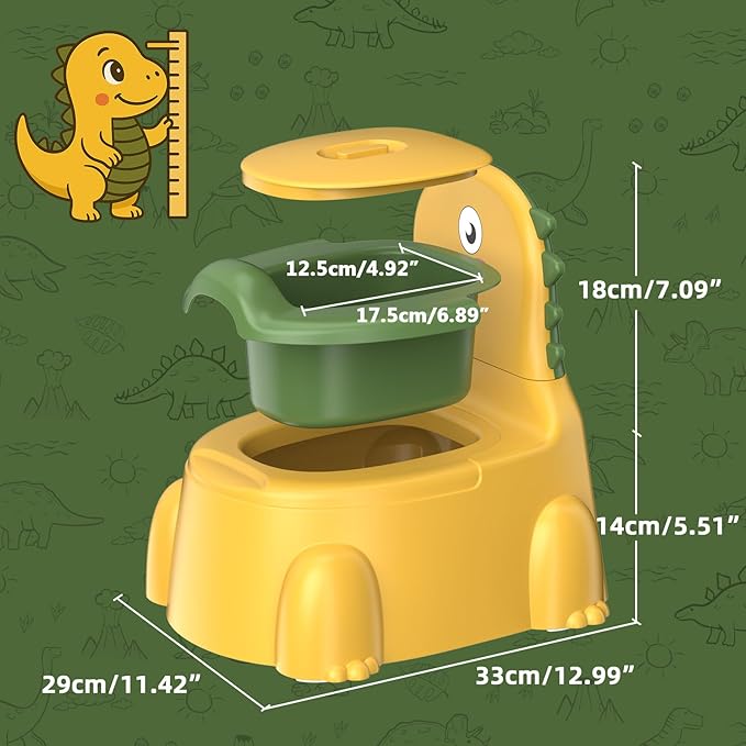Potty Training Toilet Toddler Potty Chair Kids Boys Girls Dinosaur Animal Comfortable Potties Training Seat for Childrens Ages 1-3 Portable Baby Toilets with Lid Back Easy to Clean Potty Trainer