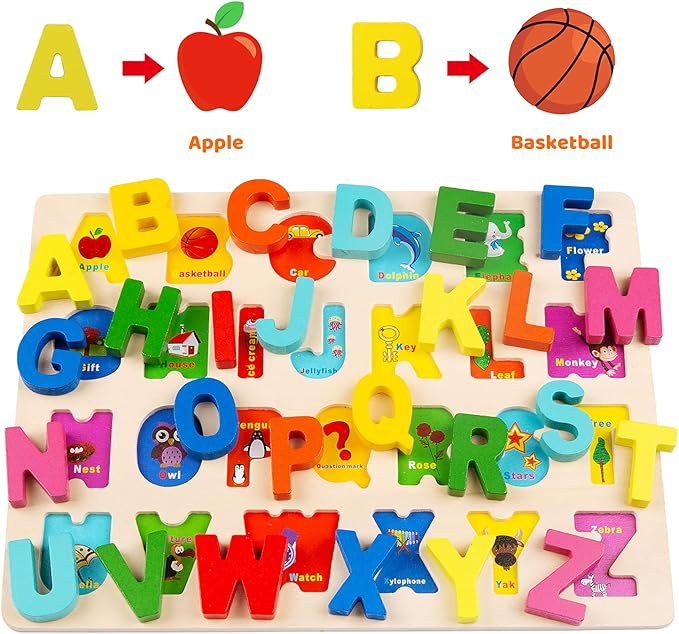 Wooden Puzzles for Toddlers, Voamuw Alphabet Number Shape Learning Puzzle for Kids Ages 3 4 5, Montessori Toys Preschool Education Chunky Jigsaw for Boys and Girls