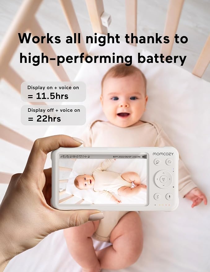 Momcozy Baby Monitor with 2 Cameras 5’’ 1080P Split Screen Video Baby Monitor with Camera and Audio no WiFi for Baby Safety 5000mAh Battery Infrared Night Vision 2-Way Audio 960ft Range Ideal Gift