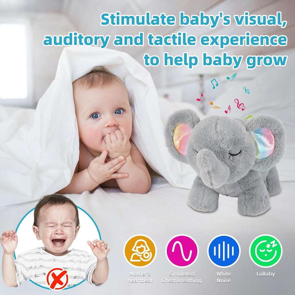 Breathing Stuffed Animal for Anxiety, Baby Soothers for Sleep, Elephant Stuffed with White Noise Pure Music for Anxiety Baby Sleep Aid Enhance 30Min Auto Off