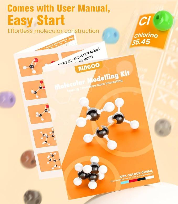 Organic Chemistry Model Kit-404 PCS,Portable Molecular Model Kit for Chemistry Classes,Atomic Element Model Set for Organic＆Inorganic Learning,Supply to Students ＆ Teachers
