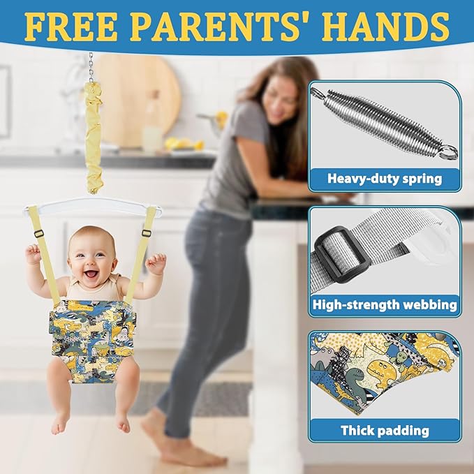 2 in 1 Toddler Swing & Baby Jumper, Foldable Baby Bouncer with Soft Cushion, Foldable Indoor & Outdoor Use, Easy to Install & Store Swing Sets for Backyard Play (Blue)