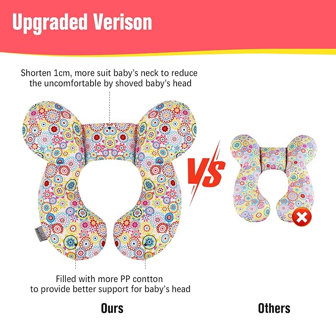 KAKIBLIN Baby Neck Pillow, Upgraded Baby Support Pillow,Baby Neck Support Pillow for Carseat, Newborn Neck Support for Car Seat,Pushchair,Travel (Flower)