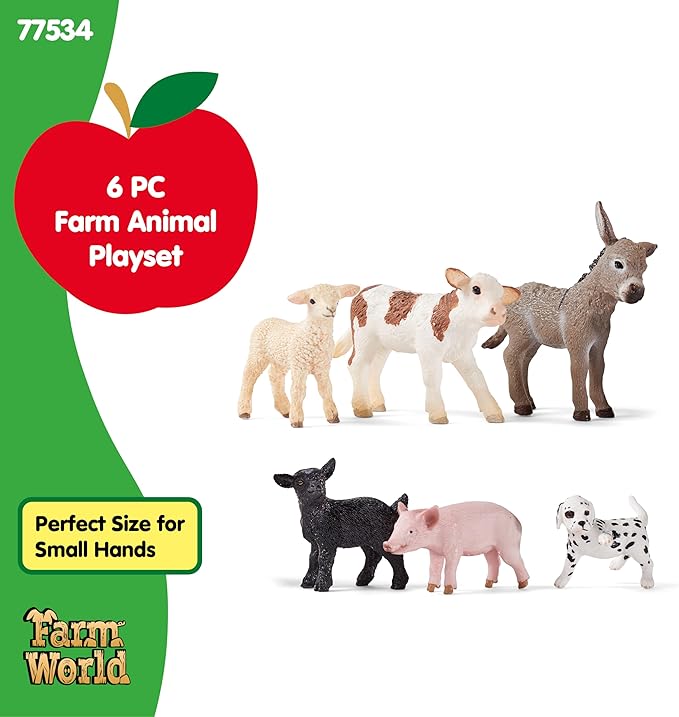 Schleich Farm World - 6 PC Baby Farm Animal Playset with Puppy, Lamb, Goat, Piglet, Calf and Donkey Toys - Realistic Barnyard Figurines - Fun Educational Figures for Kids and Toddlers Ages 3+