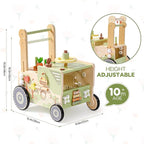 ROBUD Wooden Baby Walker, Baby Push Walker for 10+ Months, Montessori Push Toy, Adjustable Speed & Height Learning Toy with Activity Panel (Rustic Farm Adventure Theme)