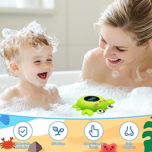 b&h Baby Bath Thermometer with LED Display, Newborn Water Temp Thermometer, Safety Water Sensor for Infants, Color-Coded Alerts, Tub Temperature Monitor, Cute Floating Bath Toy, Crab (Pink)