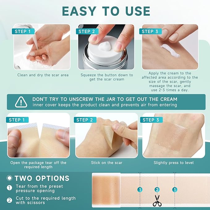 Advanced Silicone Scar Cream and Scar Sheets, Professional Scar Repair Kit for Surgical Scars, Stretch Marks, Old and New Scars