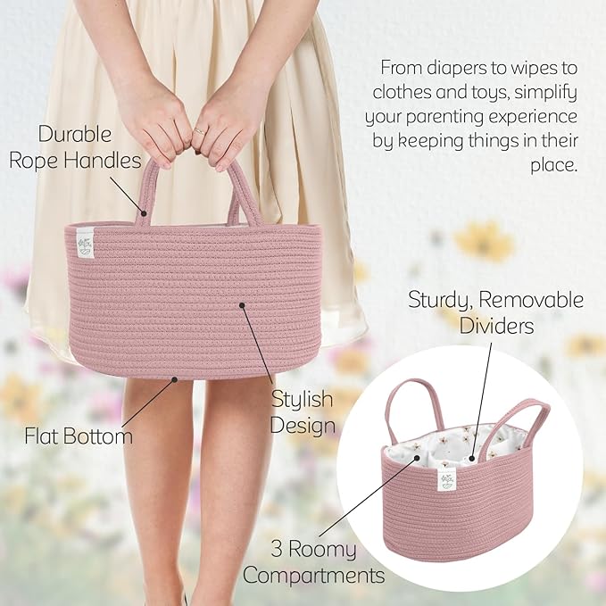 KiddyCare Diaper Caddy Nappy Organiser Changing Basket (Pink)