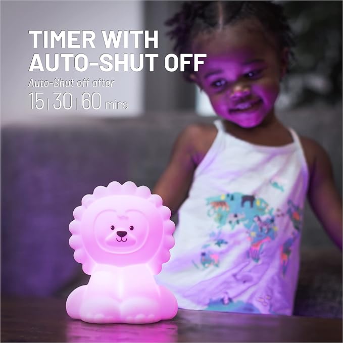 Lumipets Remote Control Silicone Night Light for Kids - Lion Design with 9 Soft Colors & Sleep Timer - Rechargeable, Battery-Operated Lamp for Bedroom | Baby Nursery, Toddler, Girls, Boys