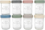 WeeSprout Glass Baby Food Storage Jars w/Lids (8 oz, 8 Pack Set) Snack, Puree, Reusable Small Containers, Breast Milk, Fridge or Freezer, Microwave & Dishwasher Safe, Essential Must Have for Infants