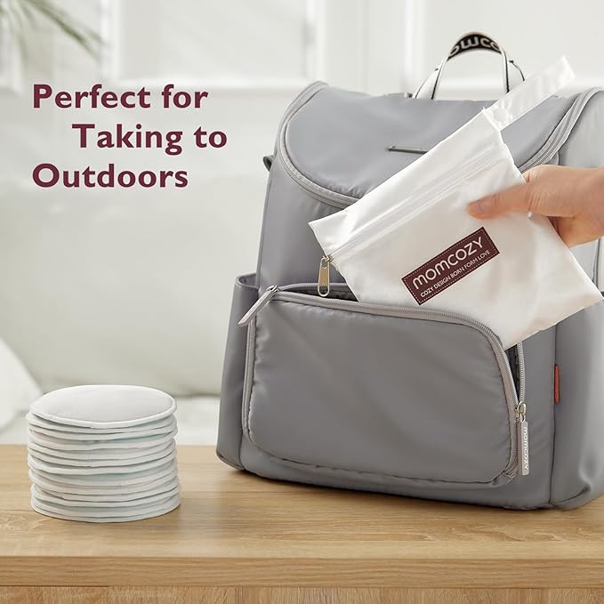 Momcozy Reusable Breast Pads 6 Count, Ultra Thin Washable Nursing Pads, Come with Dry & Wet Separation Bag + Wash Bag