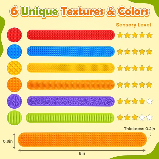 Sensory Fidget Toys Slap Bracelets: Textured Silicone Sensory Toys for Kids, Calming Tool for Special Needs, Wearable Anxiety Relief Items for Adults Office Desk, Travel Classroom Must Haves 6 Pack