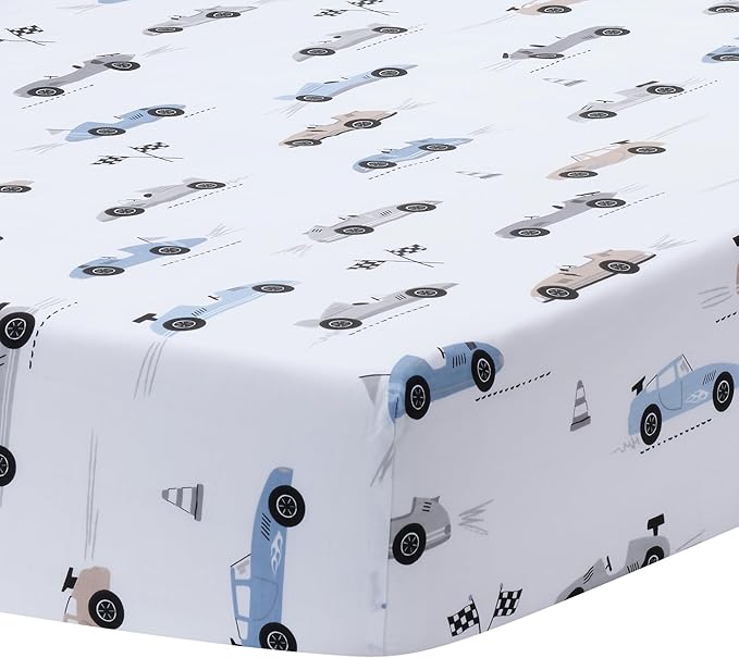 Lambs & Ivy Little Racer Cotton Cars/Transportation Fitted Crib/Toddler Sheet