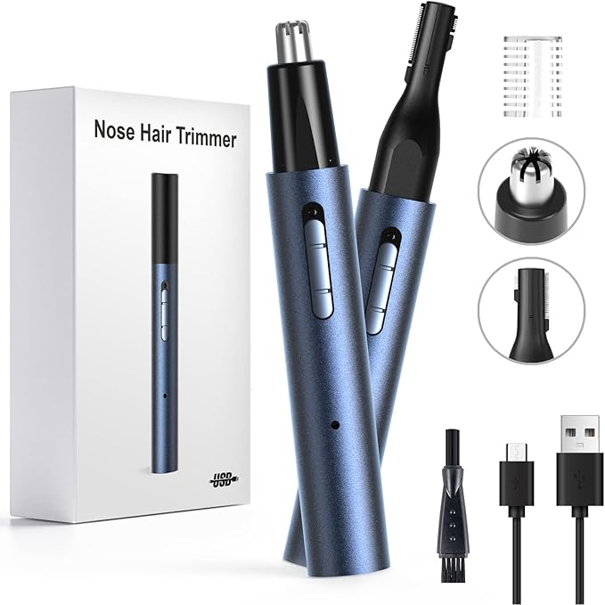 AHHFEI Nose & Ear Hair Trimmer, 5 in 1 Rechargeable USB Trimmer for Men & Women, Painless & Easy Cleansing, Blue