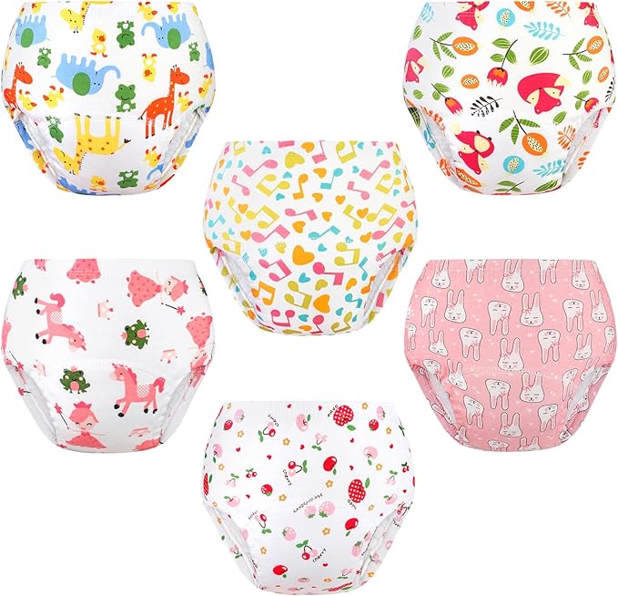 Baby Cotton Training Pants 6 Packs Toilet Training Underpants Absorbent Toddler Potty Training Underwear 2T-5T