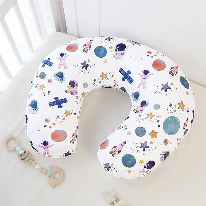 Nursing Pillow Cover, Removable Nursing Covers for Breastfeeding Pillows, Stretchy and Soft Fit for Baby Girls Boys Newborn, White Space(Only Cover)