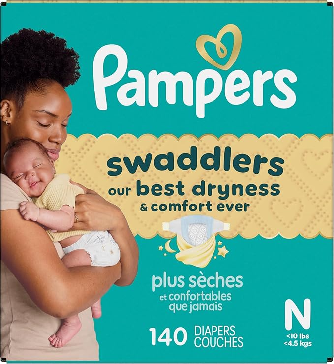 Pampers Swaddlers Diapers, Size 0 (up to 10 lbs), 140 Count, Absorbent, Keeps Baby Dry and Comfortable, Skin Safe Disposable Baby Diaper (Packaging May Vary)