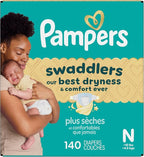 Pampers Swaddlers Diapers, Size 0 (up to 10 lbs), 140 Count, Absorbent, Keeps Baby Dry and Comfortable, Skin Safe Disposable Baby Diaper (Packaging May Vary)