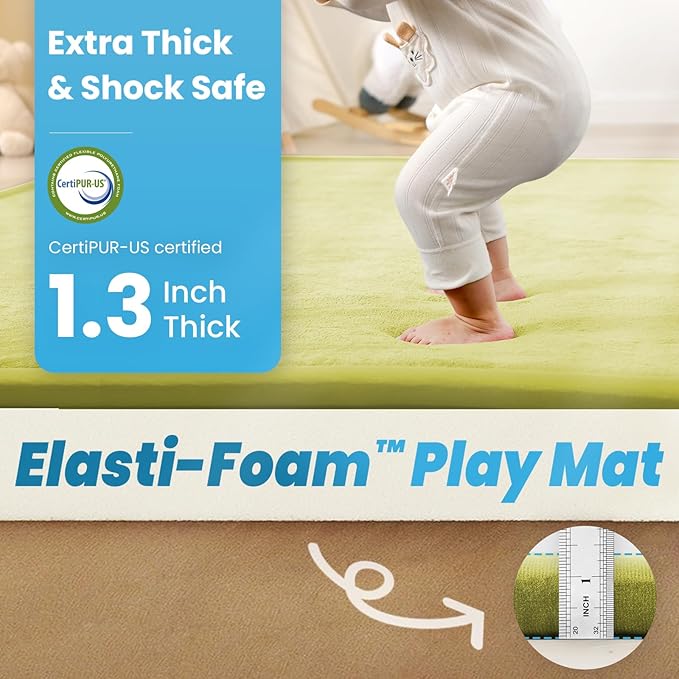 1.3" Thick Baby Play Mat for Floor, 28x72 Foam Tummy Time Mat, Padded Support Soft Plush Bedside Rugs for Infant Kids Toddler Crawling Kick Activity (Light Green)