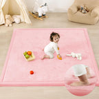1.3" Thick Baby Play Mat for Floor Playpen, 50x50 Foam Tummy Time Mat, Padded Support Soft Plush Nursery Rug for Infant Kids Toddler Crawling Kick Activity (Pink)