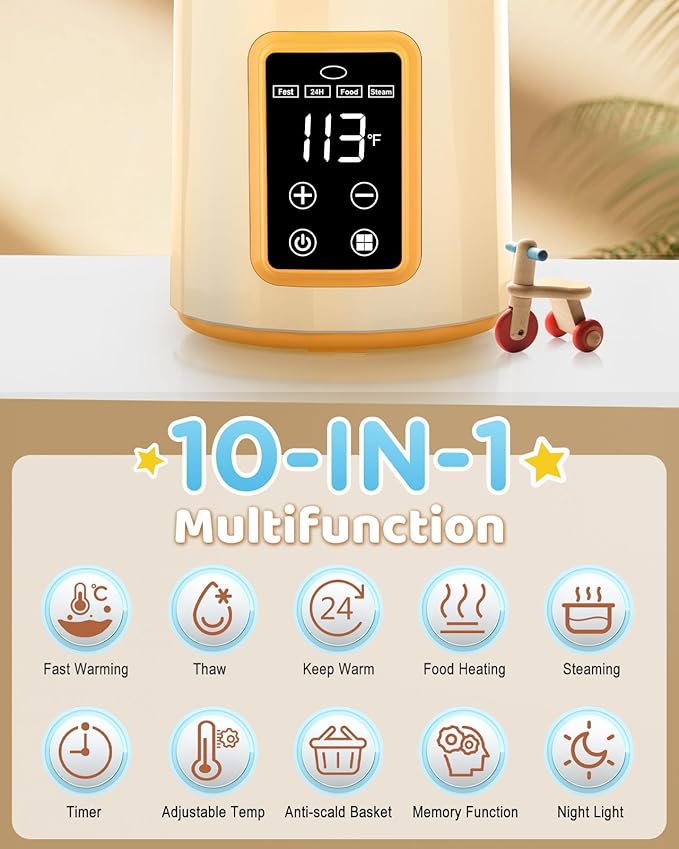 Bottle Warmer, Faster Heating Baby Milk Warmers for All Bottles with Accurate Temp Control Water Bath Tech and Auto Shut-Off, BPA-Free Multifunctional Bottle Warmer for Breastmilk and Formula