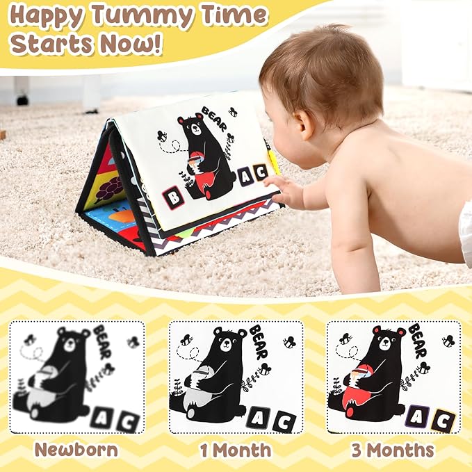 URMYWO Tummy Time Toy - Black and White High Contrast Baby Toys for Newborn - Baby Visual Stimulation Mirror - Montessori Sensory Crinkle Toy for Infant 0-3-6-12 Months - Shower Gift for Boy Girl