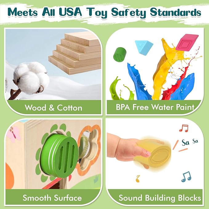 Ancaixin 6-in-1 Montessori Tissue Box Toy for 6+ Months Baby, Educational 1 Year Old Girl Boy Toys, Wooden Activity Cube, Puzzles 12-18 Months, Sensory Toys for Toddlers 1-3, Baby 1st Birthday Gift