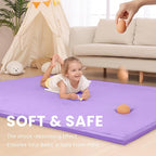 Baby Play Mat for Floor,1.3" Thick Memory foam Tummy Time Mat for Toddlers,Infants,kids,Water-Repellent Soft Nursery Rug,Extra Large Non Slip for Crawling&Yoga,Tatami Style for Living Room(Lavender)