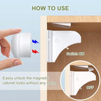 AOSITE Child Safety Magnetic Cabinet Locks Keys, 2 Pack Universal Replacement Keys Child Proof Extra Stronger Magnet Baby Locks for Cabinets and Drawers with Adhesive, 2 Key Holders Included