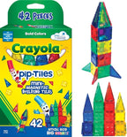 CreateOn Crayola Mini Magnetic PIP-Tiles, Building Set for Kids, Magnetic Building Toys for Kids, STEM Travel Toys for Boys and Girls Ages 3+, 42-Piece Set (Bold)