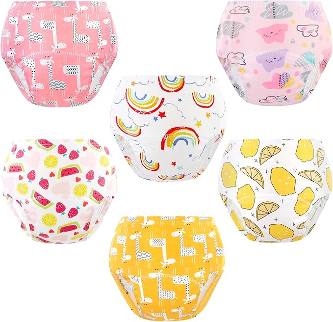 Baby Cotton Training Pants 6 Packs Toilet Training Underpants Absorbent Toddler Potty Training Underwear 2T-5T