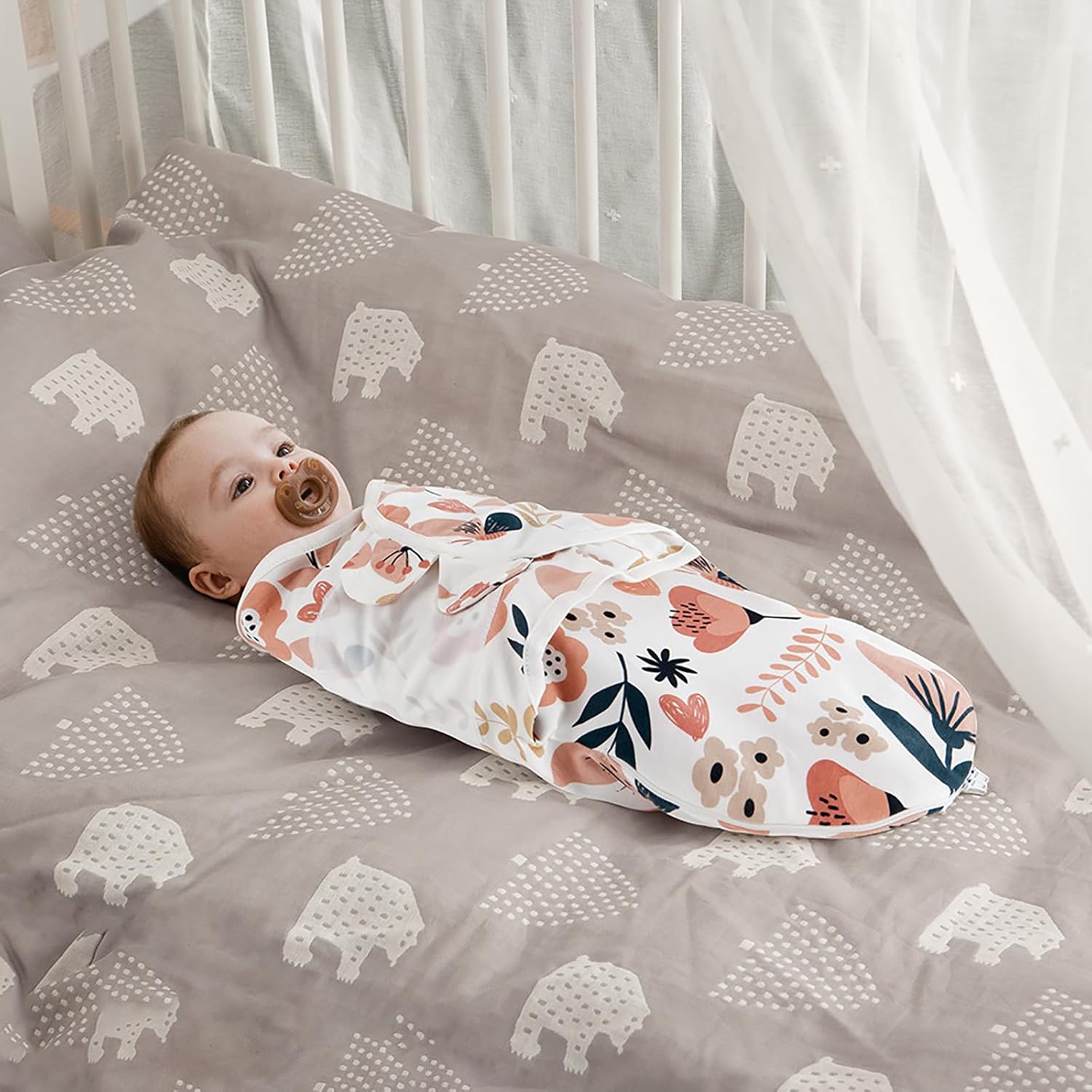 HOUSBAY 100% Cotton Baby Swaddle Sleep Sacks for Newborn Swaddling Blankets Adjustable 2-Way Zipper 1 Pac (Red Flower, Medium/Large | 3-6 Months)