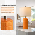 PoKat 23" Orange Table Lamps Decor for Living Room Set of 2, Modern Living Room Lamps for End Table, Ceramic Table Lamps for Bedroom, Contemporary Nightstand Lamps for Home Bedroom Decor