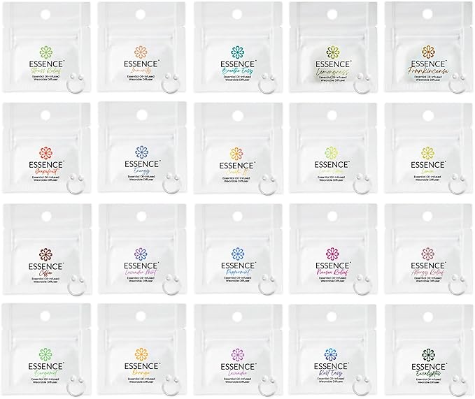 Essence Nasal Diffuser Ring Try-All Sample Pack - 20 Essential Oil Nose Ring Inhalers for Focus, Calm & Mood Support - Find Your Signature Wearable Aromatherapy Scent for Travel, Work & Self-Care