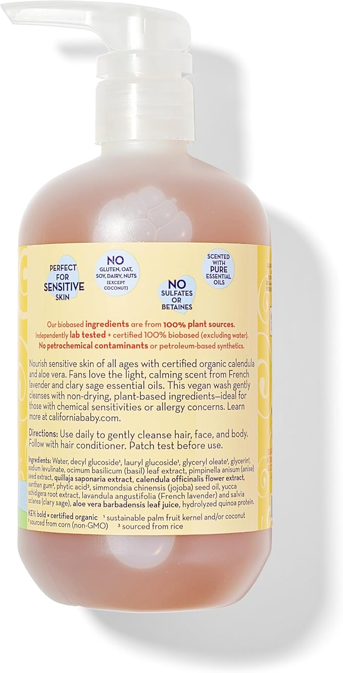 California Baby Calendula Baby Shampoo + Baby Wash | 100% Plant-Based | Soothing Lavender Body Wash For Sensitive Skin | Hypoallergenic | 562mL / 19oz