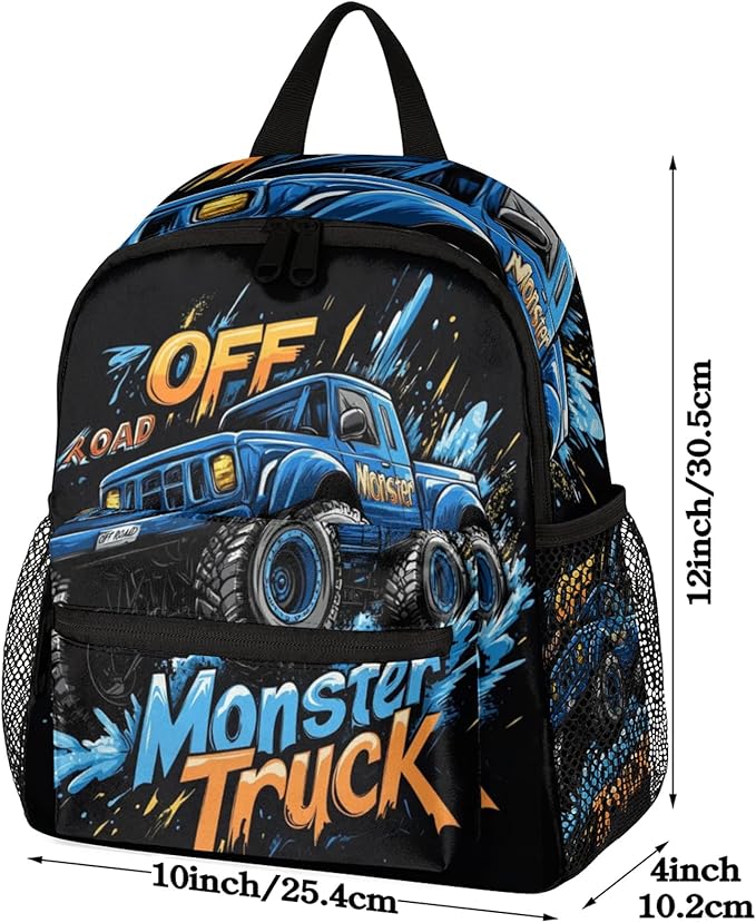 Toddler Backpack for Boys Girls - 12 Inch Monster Car Trucks Kids Backpack Preschool Kindergarten Backpack Lightweight Waterproof Schoolbag Book Bag for School
