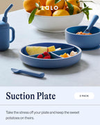 Lalo Suction Plates - 2 Pack, 100% Silicone Non-Toxic BPA-Free Baby Plates with Suction Base To Prevent Accidental Tip-Overs - Suction Plates for Toddlers With Three Divided Sections - Blueberry