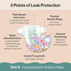 The Honest Company Clean Conscious Diapers for Delicate Skin | Up to 100% Leakproof | Hypoallergenic, Fragrance Free | Girl Prints | Super Club Box, Size 6 (35+ lbs), 68 Count (Prints May Vary)