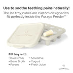 Moss and Fawn Little Explorer Kit - Silicone Frozen Breast Milk Popsicle Kit with Forage Feeder, Teething Popsicle Ice Cube Tray, & Gather & Roll Baby Feeding Bib - BPA, PVC, & Lead-Free - Ecru