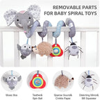Koty Car Seat Toys, Infant Baby Spiral Plush Activity Hanging Toy for Stroller Bar Pram Crib with Music Box BB Squeaker & Rattles(Grey Elephant)