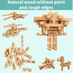 STEM Wooden Building Blocks -Mortise and Tenon Assembled into 15+ Shapes, Educational Toys Gift for Kids and Classroom,DIY Building Toys for Ages 5+ and Adults (15 in 1)