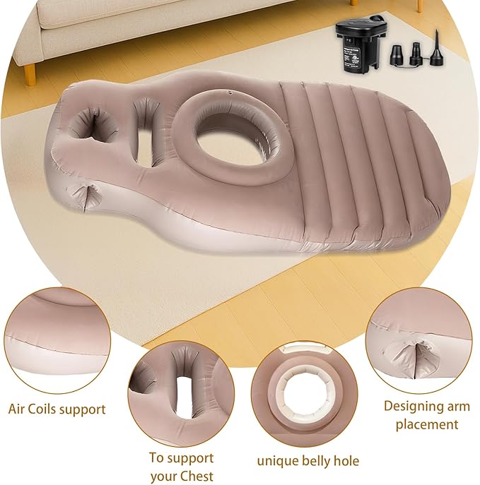 Inflatable Pregnancy Sleep Pillow: for Stomach Sleeping Full Body Mattress with Belly Hole Maternity Airbed for Pregnant Women Pregnancy Rest,Back & Hip Pressure Relief