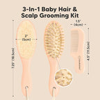Baby Hair Brush and Comb Set for Newborn - Wooden Baby Hair Brush Set with Soft Goat Bristle, Baby Brush Set for Newborns, Baby Brush and Comb Set Girl, Boy, Toddler Cradle Cap Brush (Oval, Peach)