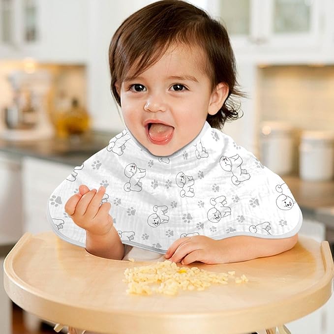 1 Pack Muslin Burp Cloths Cute Bichon Dog White Cotton Baby Burp Cloths Soft Burping Cloth Absorbent Spit Up Rags for Newborn Must Haves 22x11 Inch
