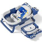 Collapsible Baby Bathtub for Newborn, Foldable Baby Bath Tub with Thermometer & Soft Floating Cushion & Drain Hole, Portable Travel Infant Bath Tubs for Newborns to Toddlers 0-36 Months Boy,NavyBlue