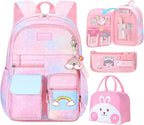 Kawaii Backpack, Pink Backpack for Girls, Kid Starry Rainbow Bookbag, Cute Backpack for Kids, Aesthetic Backpack, Pink(3 PCS Set)