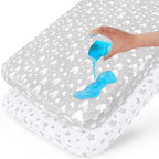 Waterproof Crib Mattress Protector 2 Pack, 100% Organic Cotton Crib Mattress Sheet, Fitted Crib Sheet, Ultra Soft & Breathable Toddler Bed Sheets for Boys and Girls, White & Grey Star Print