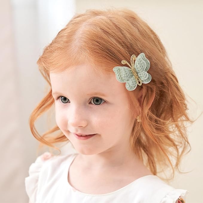 2 Pcs Butterfly Hair Bow Girl, Kid's Cute Hair Clips Barrettes Accessories for Infants Toddlers Baby Kids Fine Hair (Mint Green)