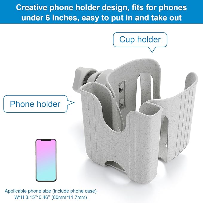 Accmor Stroller Cup Holder with Phone Holder, Bike Cup Holder, Universal Cup Holder for Uppababy Nuna Doona Strollers, 2-in-1 Cup Phone Holder for Stroller, Bike, Wheelchair, Walker, Scooter